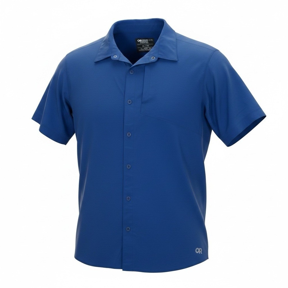 Outdoor Research Astroman Polo Shirt Mens XL Blue Lightweight Wicking UPF Snap T